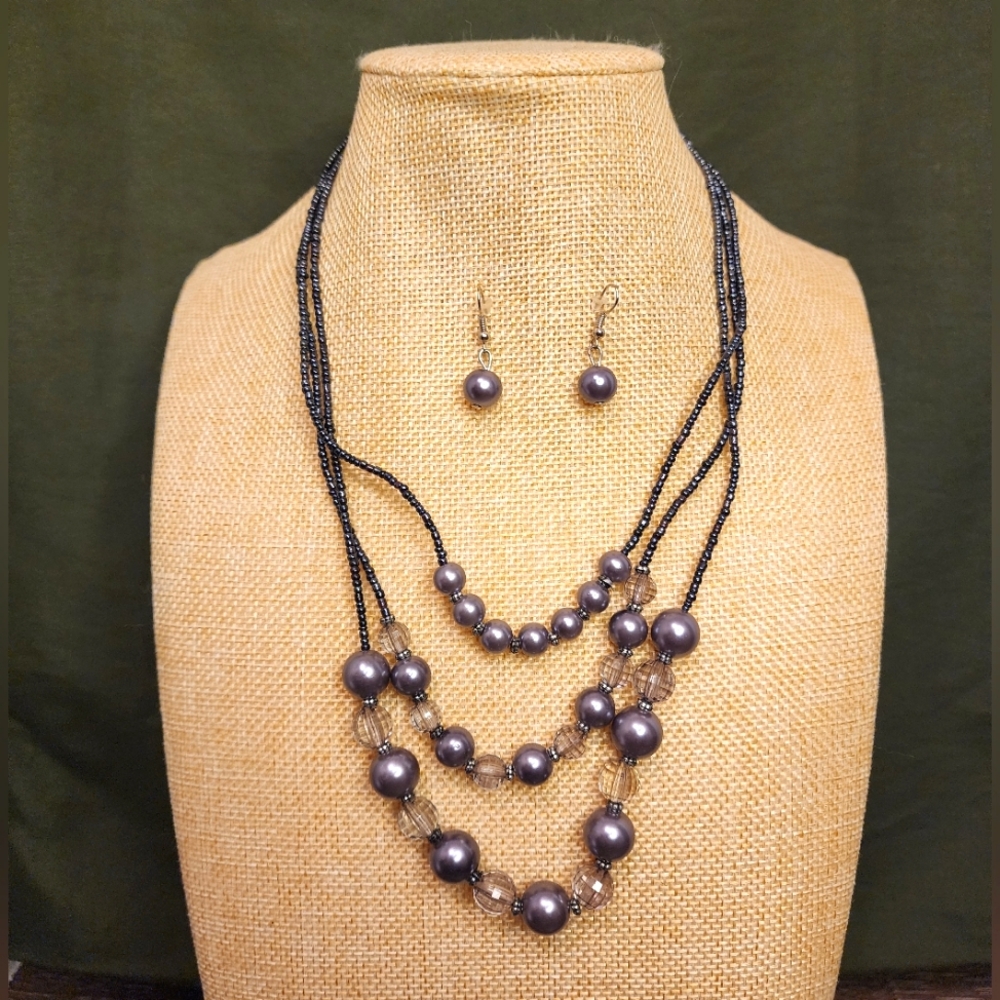 Treska Beaded Multi-Layer Necklace and Earrings Bundle